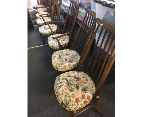 SET OF 6 ERCOL DINING CHAIRS (4 PLUS 2 CARVERS) WITH ORIGINAL CUSHIONS