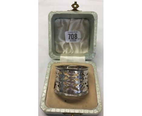 PIERCED &amp; DECORATED SILVER NAPKIN RING IN ORIGINAL BOX. B'HAM 1908