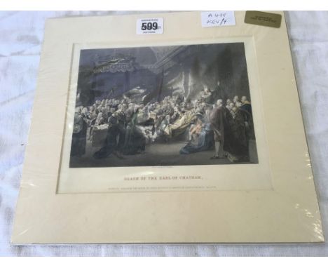 THREE MOUNTED REGENCY AQUATINTS BY WH PYNE DATED 1819 A FURTHER MOUNTED 18TH CENTURY PRINT OF THE DEATH OF THE EARL  OF CHATH