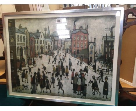 FRAMED LOWRY PRINT OF A VILLAGE SQUARE