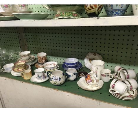 SHELF OF VARIOUS TEA WARE ETC