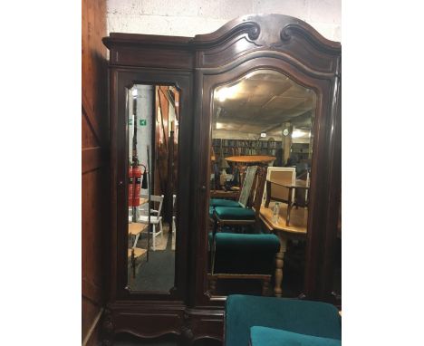 DARK MAHOGANY &amp; SATIN WOOD TRIPLE MIRROR FRONTED FITTED WARDROBE, 7ft WIDE X 8ft HIGH