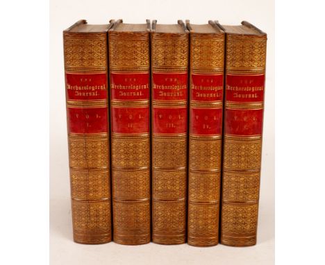 Art & Architecture, The Archaeological Journal, London: Longman, 1845, 8vo,  vol 1-5, half tan leather with gilt tooled spine