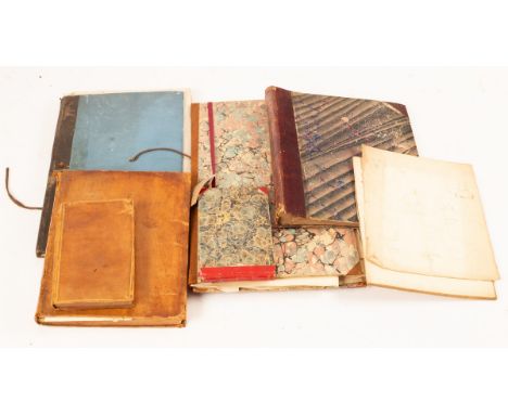 Stricklands of Apperley Court, various volumes of drawings and manuscript notebooks to include a small leather bound volume o