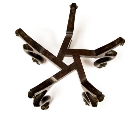 A 19th Century Chinese hardwood stand, on five scroll feet, traces of gilt detailing, height 34cm