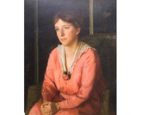 Felix Stone Moschelles (British, 1833-1917), portrait of a lady, half length, in a pink dress, signed and dated 1916 lower ri