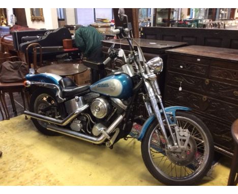 A 1993 Harley Davison Solo FXSTS model motorcycle, blue/silver, 1340cc engine No.BLLR017701, chassis No.1HD1BLL11RY017701, da