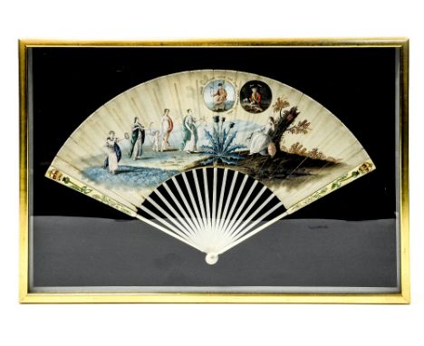 A 19th Century hand held fan of Bonnie Prince Charlie interest, the bone sticks painted in polychrome with thistles and coron