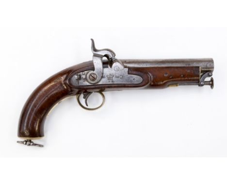 A 16 bore 6” barrelled percussion Naval or Coastguard pistolconverted from flint fitted with a lock marked Enfield and a Crow