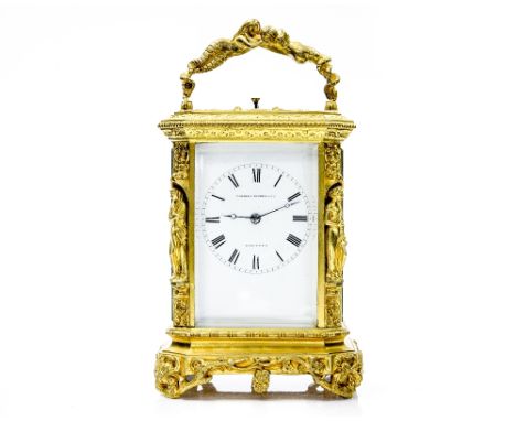 Charles, Nephew and Co., Calcutta, a gilt brass carriage clock, circa 1860, the case cast and chased with figural pilasters a
