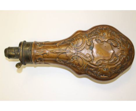 A copper late Victorian powder flask 