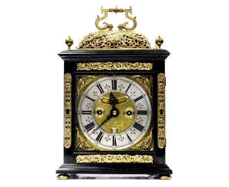 A William III ebonised bracket clock, Benjamin Merriman, London, the silvered chapter ring with Roman numerals, within a gilt