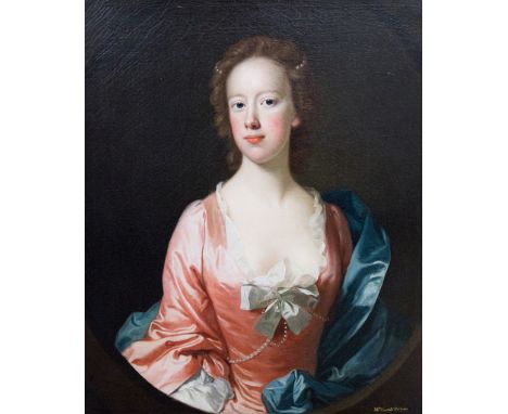 Circle of Allan Ramsay (British, 1713-1784), portrait of a young lady said to be Sarah Wilson, half length, in a pink dress a