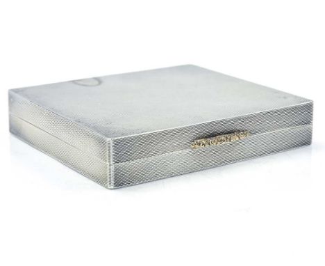 Asprey of London, an Elizabeth II silver cigarette case, rectangular form, engine turned throughout, with 9 carat gold millef