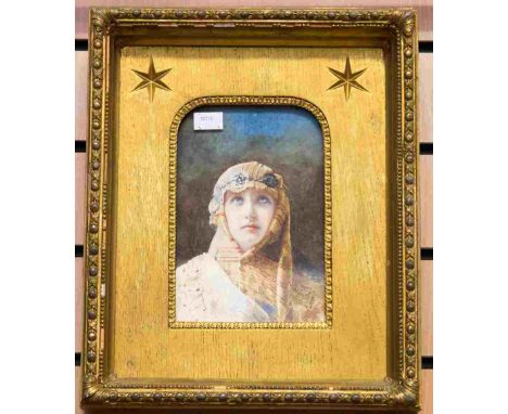 H Peand (British, 19th Century), 'Reflection', a head and shoulders portrait of a beautiful young lady in Arabic dress, signe