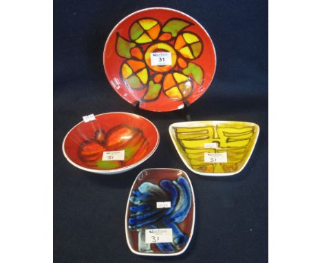 Four Poole pottery items to include; bowl, cabinet plate and pin trays. (4) (B.P. 24% incl. VAT)Condition report: No obvious 
