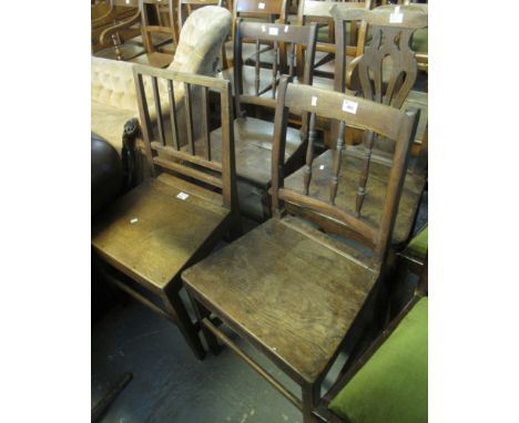 Collection of four 19th Century oak farmhouse kitchen chairs to include a pair of spindle chairs, stick back chair and camel 