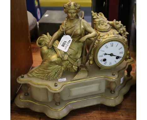 19th Century French gilt metal and alabaster figural two train mantel clock. (B.P. 24% incl. VAT)Condition report: It does ha