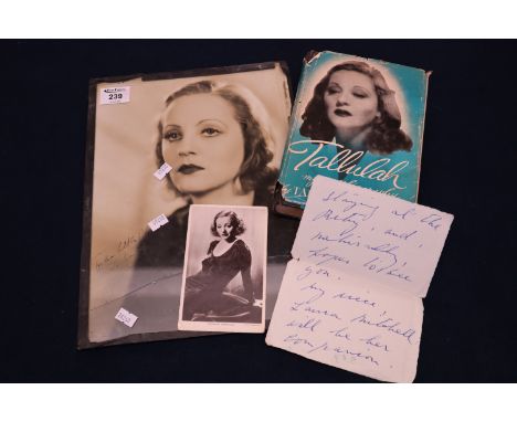 Tallulah Bankhead, 'My Autobiography', single volume, published by Harper Brothers, New York 1952, signed by the author. Toge