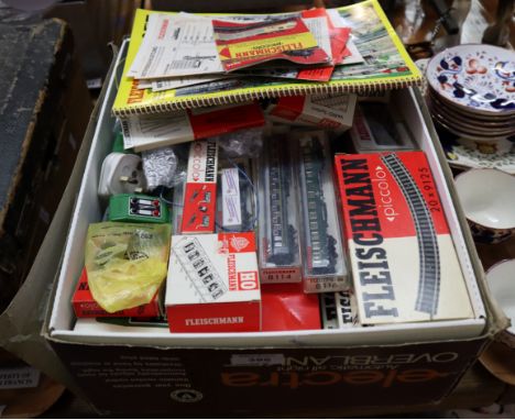 Box containing assorted N Gauge Fleischmann locomotives and rolling stock, manuals, track etc. (B.P. 24% incl. VAT)Condition 