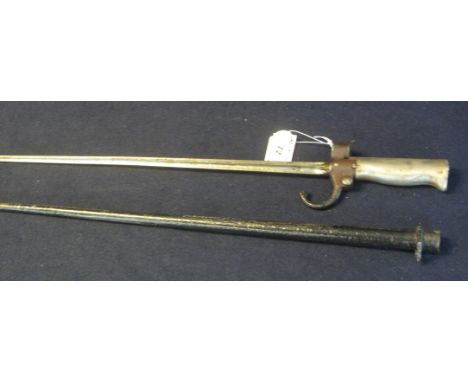 19th Century cruciform bayonet with tapering metal scabbard. (B.P. 24% incl. VAT)Condition report: Well oiled/greasy, general