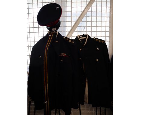 Two British army officer's no. 1 dress uniforms in dark blue with jacket, trousers, cap and belt. (B.P. 24% incl. VAT) 