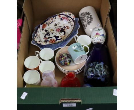 Box of assorted china and glass to include; Wedgwood bone china Susie Cooper design flower motif coffee cans and saucers, Mas