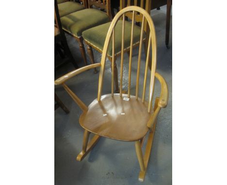 Beech and elm Ercol spindle and hoop back rocking armchair. (B.P. 24% incl. VAT) 