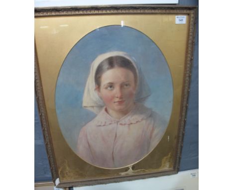 A Ayling (British 19th Century), portrait of a young girl, possibly a nun, signed, watercolours. 57 x 44cm approx. Framed and