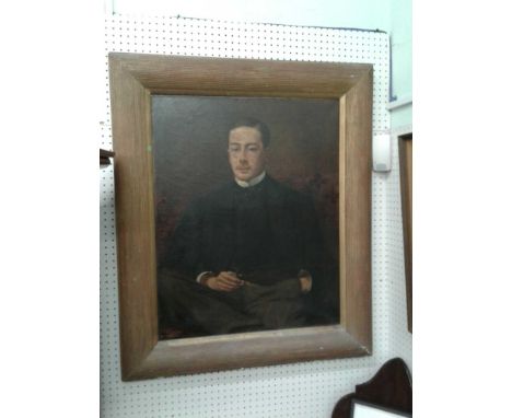 portrait of gentleman seated, oil on canvas in a heavy gilt frame