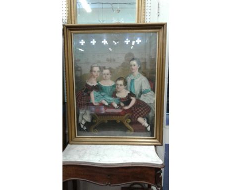 group portrait with children seated, oil on canvas, framed
