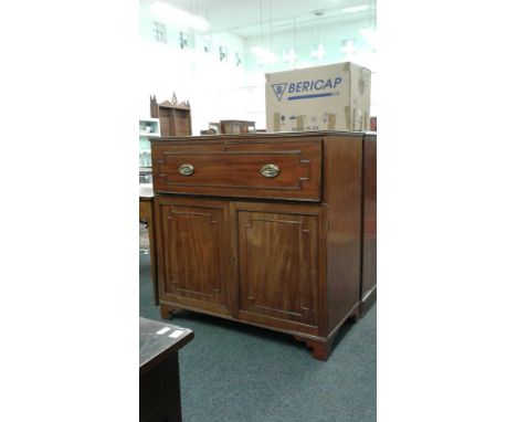 of rectangular form the drop front secretaire&nbsp;drawer resting on pair panel doors, all raised on bracket feet, 109 cm wid