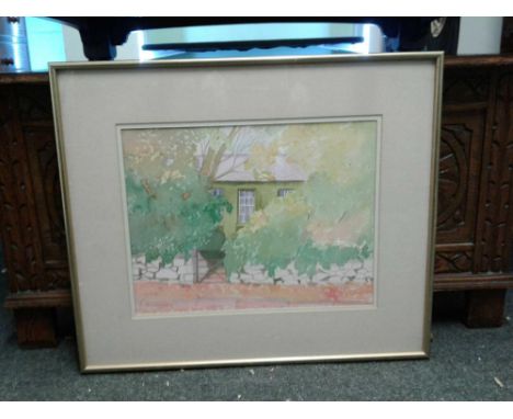 Cottage gate, watercolour on paper, signed and framed