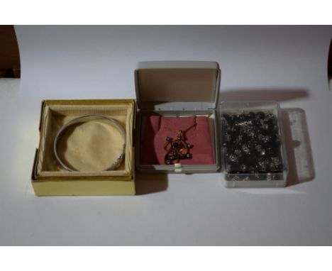 including rosary beads, plated bangle and pendant