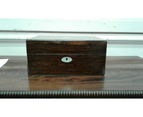 of rectangular form with mother of pearl decoration and fitted interior, 27.5 cm wide