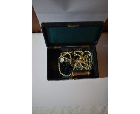 mainly costume held in a vintage leather jewellery box