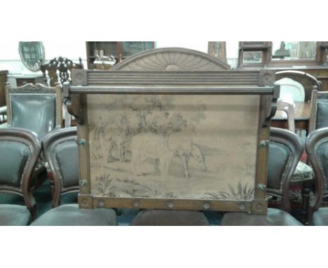 the carved frame enclosing a rectangular tapestry panel, 103. 5 cm wide