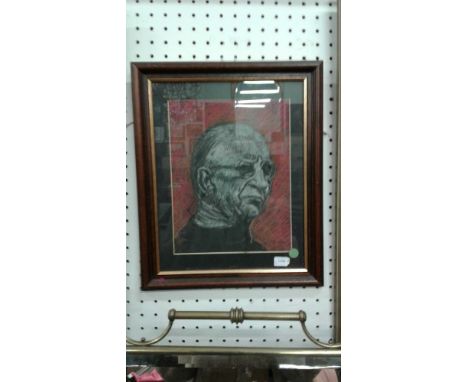 "Portrait of gent wearing glasses", charcoal on paper, signed, framed