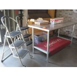 5""X30""X36"" Stainless Table/(2)3-Step Ladders/Tote w/Powercords