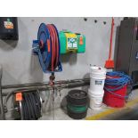 Hose Reel, Water Reel Both with Hoses, Broom, Metal Trash Can, Buckets and Sprayers