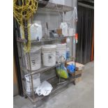 6FT Metal Rolling Shelf with contents including Brecknell scales, mixing implements, etc