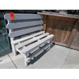 (9) Wood Benches-( 4ft to 7 1/2ft) With (4) Metal Tables((21""X18""X18"")