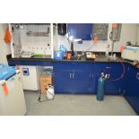 Lot- Approx 28 ft Laboratory Base Cabinets and (2) Wall Mount Cabinets (Contents not Included)