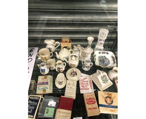 A COLLECTION OF ARMORIAL SOUVENIR WARES BY GEMMA AND OTHERS TOGETHER WITH VINTAGE CIGARETTE PACKAGES