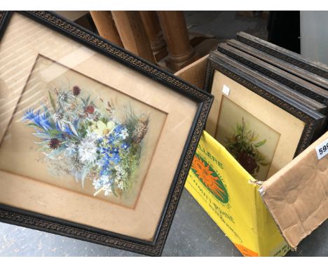 A GROUP OF SIX LATE 19th C. LANDSCAPE AND FLORAL STILL LIFE WATERCOLOURS BY DIFFERENT HANDS (6)
