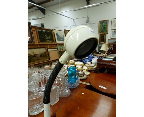 A FAGERHULTS SWEDISH STANDARD LAMP ADJUSTABLE ON A BLACK FLEXIBLE TUBE AT THE TOP OF THE WHITE COLUMN