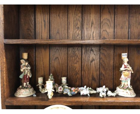 A PAIR OF PORCELAIN CANDELABRA. 