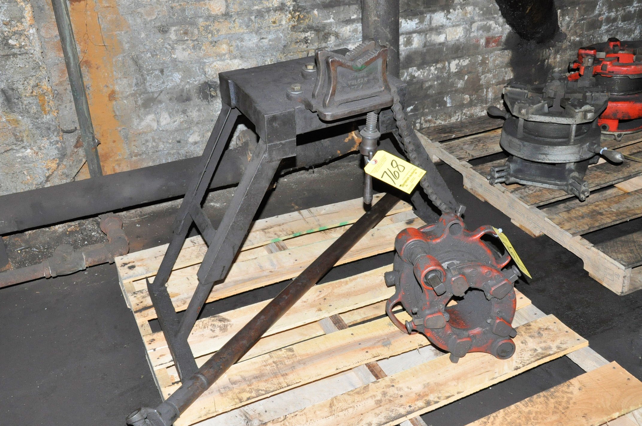 Vulcan No. 4 Pipe Vise with Stand and Drive Shaft, Bldg.)