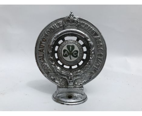 A Royal Automobile Club Associate car badge with Irish Automobile Club enamel centre, by Elkington.