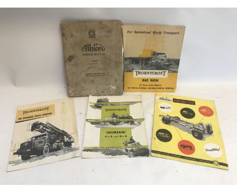 An Albion Motors Limited sales brochure, an Albion service manual for model FT.3A and three Thornycroft sales brochures. 